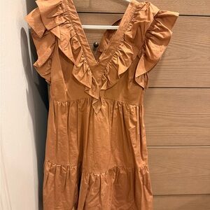 TCEC Ruffled Mini Dress in Tan